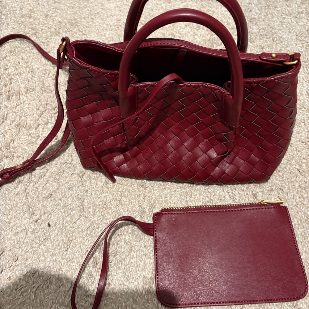Anthropologie Woven Burgundy Crossbody Bag